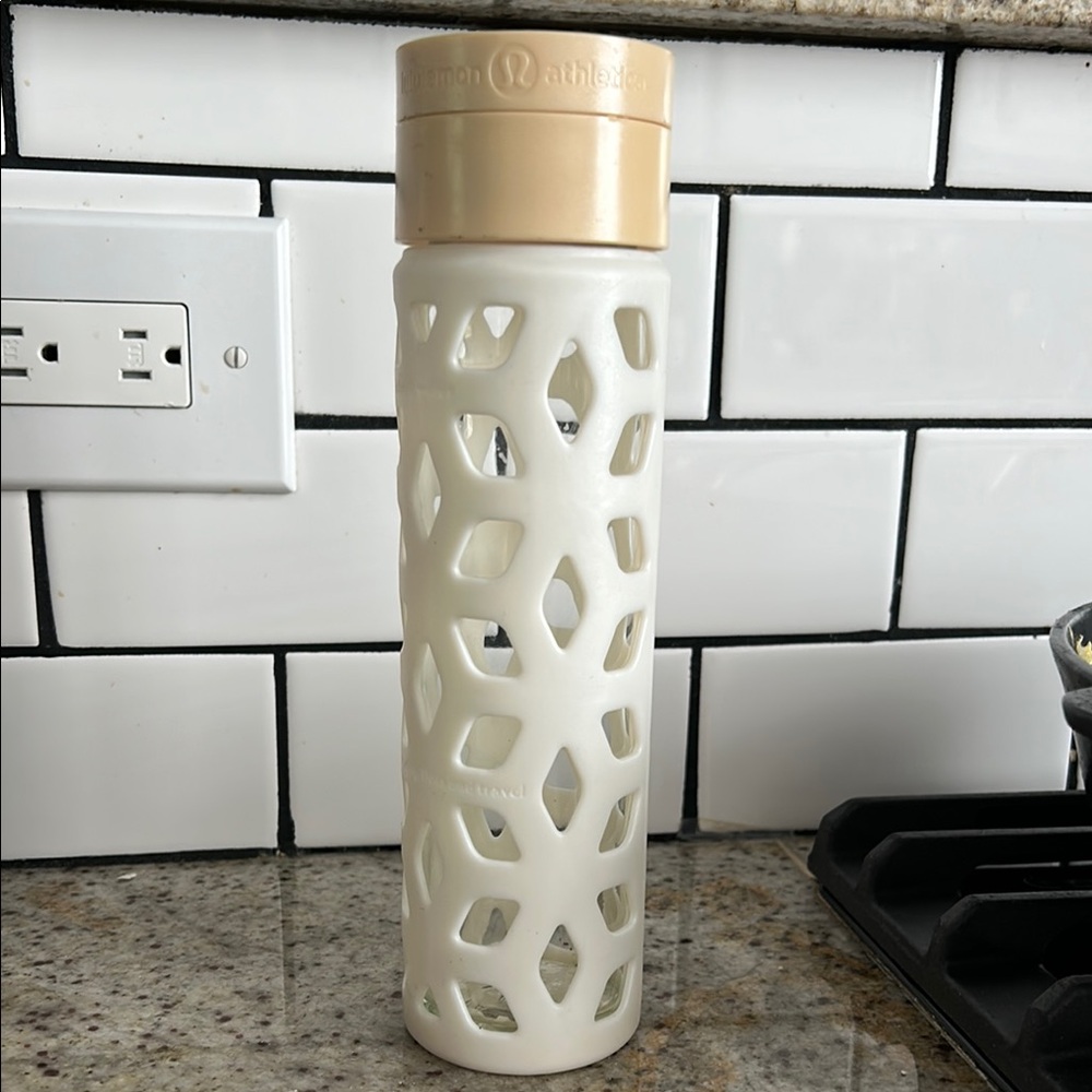 lululemon athletica White and Tan Water Bottle with Elegant Design